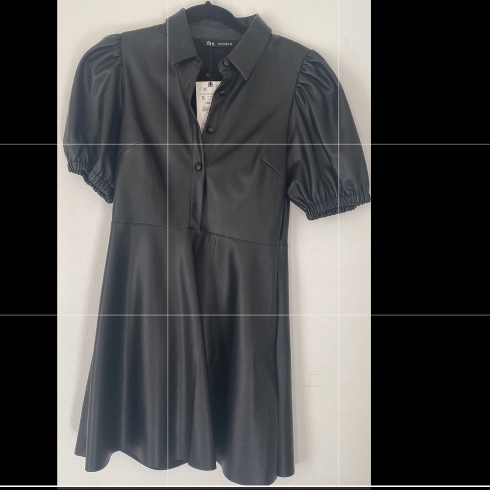 Zara - leather mini dress with embellished sleeve